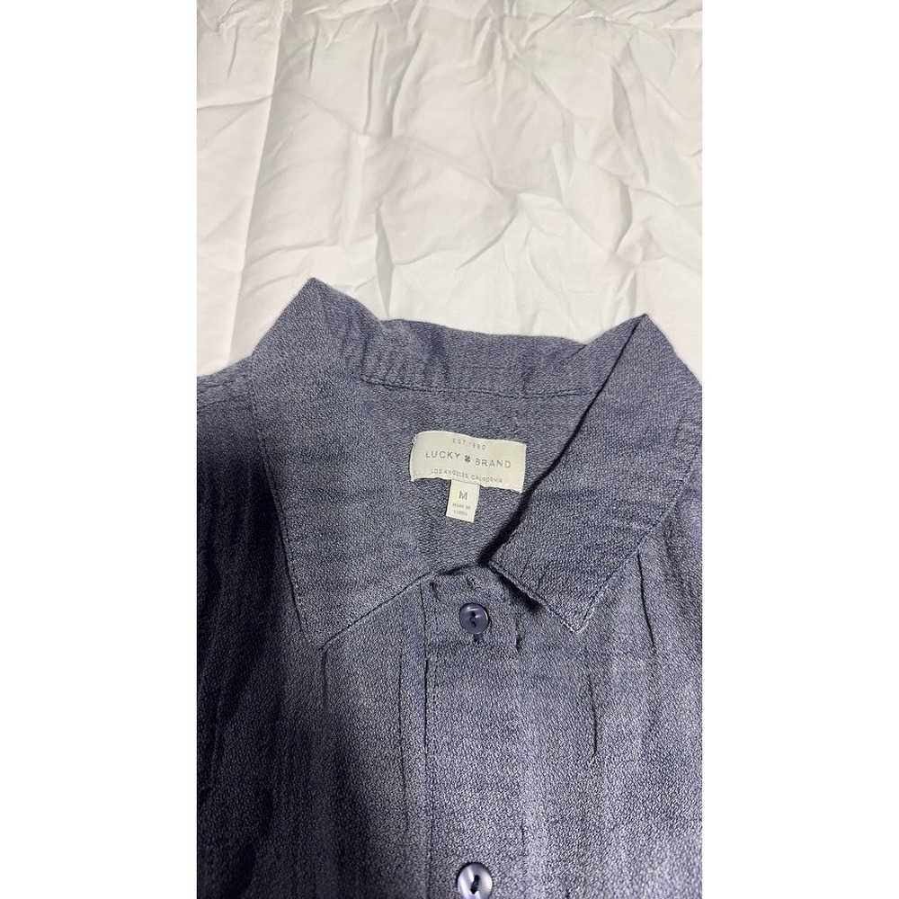 Lucky Brand Womens Blue Textured Cotton Short Sleeve Button Up Shirt Medium
